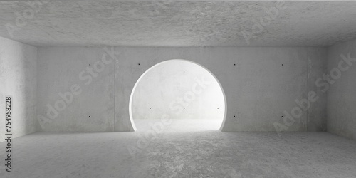 Abstract empty, modern concrete room with round circular doorframe opening and rough floor - industrial interior background template © Shawn Hempel