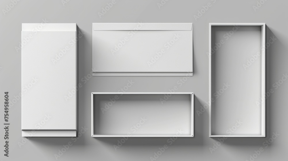 Mockup of an open slide box. Modern illustration showing a black and white carton packaging set with a flap and a sleeve. Concept of an open drawer with a drawer for postage of goods or gifts. Mockup of an open slide box. Modern illustration showing a black and white carton packaging set with a flap and a sleeve. Concept of an open drawer with a drawer for postage of goods or gifts.
