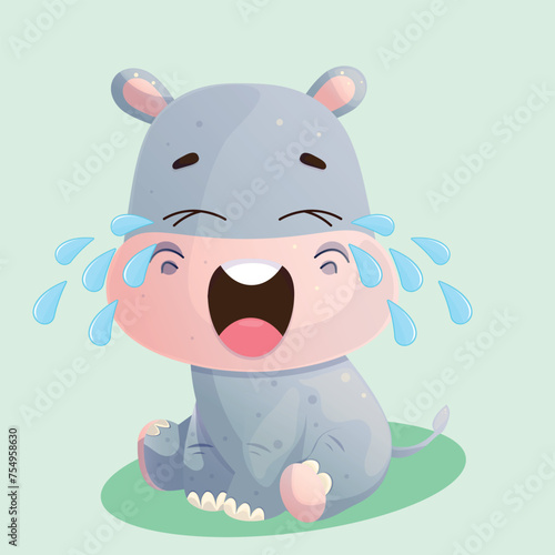 Cute little crying hippo character