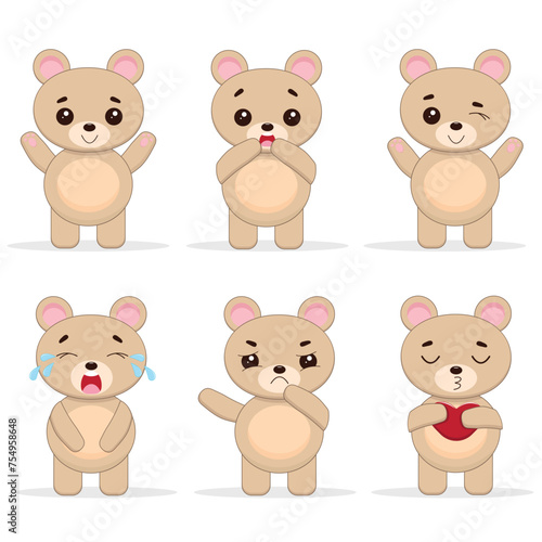 Set of cute bears with different emotions