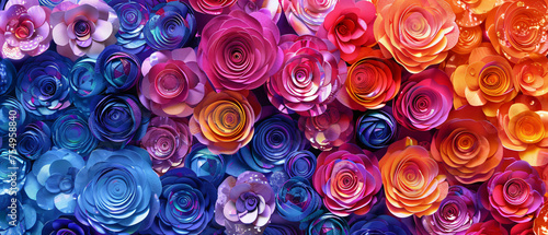 Colorful flower background roses mosaic pattern