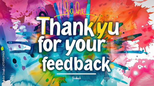A vibrant and colorful background featuring the words thank you for your feedback in various playful fonts and colors