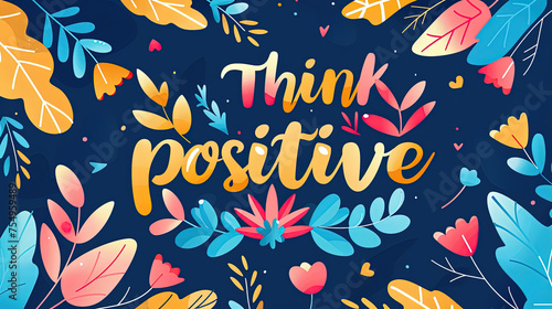 The words think positive surrounded by vibrant and colorful leaves, creating a positive and inspiring message in a natural setting