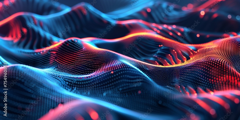 Fototapeta premium A blue and red wave with a lot of dots