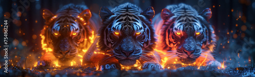 Fiery Tigers in Mystic Forest
