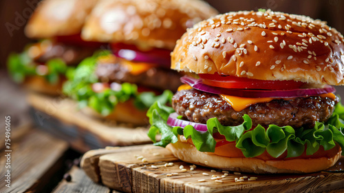 Delicious burgers and tasty cheeseburgers photo