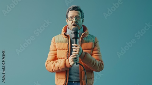 3D render of Journalist with a microphone photo