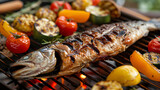 Delicious grilled fish and vegetables