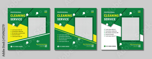 Corporate office and house cleaning service business promotion social media post or web banner template design. Housekeeping, wash, clean or repair service marketing flyer with abstract background.