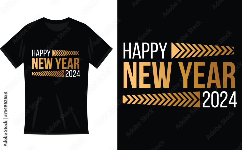 Happy New Year 2024 Typography T-Shirt Design Happy New Year 2024 Typography T-Shirt Design