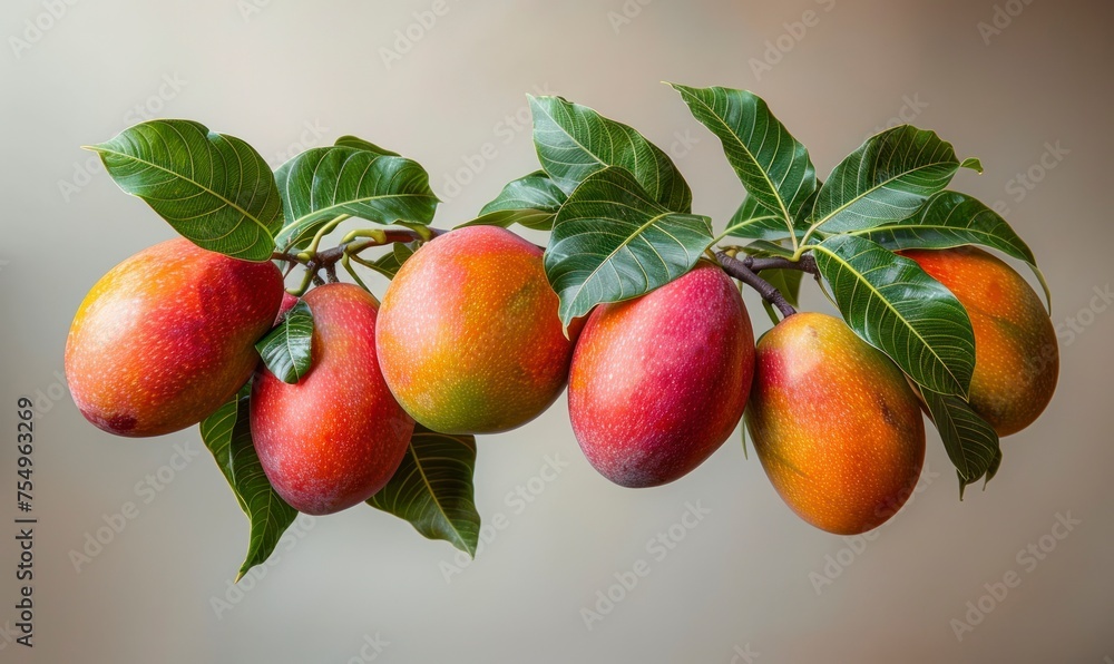 Beautiful fresh ripe Mangoes on a branch, closeup Beautiful fresh ripe Mangoes on a branch, closeup