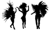 samba, baile, brasil, danza, carnaval, silueta, color, vector, pegatina, plumas, traje, ilustracion, angel, diablo	
