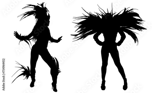 samba, baile, brasil, danza, carnaval, silueta, color, vector, pegatina, plumas, traje, ilustracion, angel, diablo	
