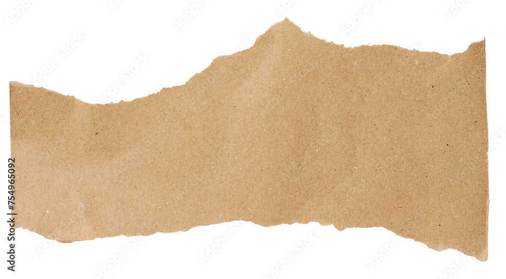 Torn piece of brown cardboard on a white isolated background