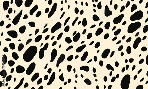 simple, minimalistic leopard print pattern with small black dots on a cream background. fabric printing and have an elegant feel. It could feature spots in varying sizes to create depth and texture
