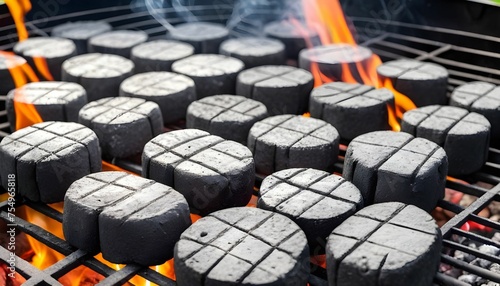 Charcoal briquettes grill background for barbeque  photo