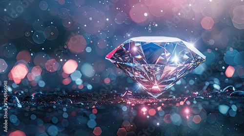Dazzling diamond on sparkling blur effect background photo