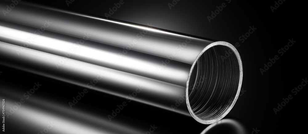 A detailed view of a stainless steel pipe, commonly used in automotive design for components such as bumpers, grilles, and cylinders A detailed view of a stainless steel pipe, commonly used in automotive design for components such as bumpers, grilles, and cylinders