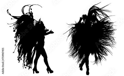 samba, baile, brasil, danza, carnaval, silueta, color, vector, pegatina, plumas, traje, ilustracion, angel, diablo	
