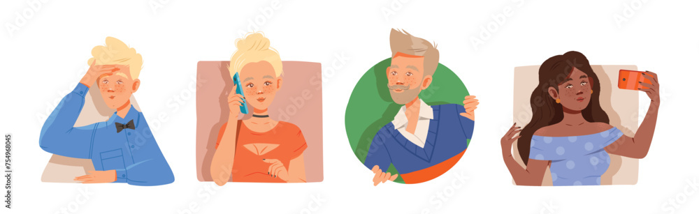 People Characters Looking Out of Window of Geometrical Shape Vector Set People Characters Looking Out of Window of Geometrical Shape Vector Set