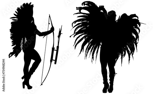 samba, baile, brasil, danza, carnaval, silueta, color, vector, pegatina, plumas, traje, ilustracion, angel, diablo	
