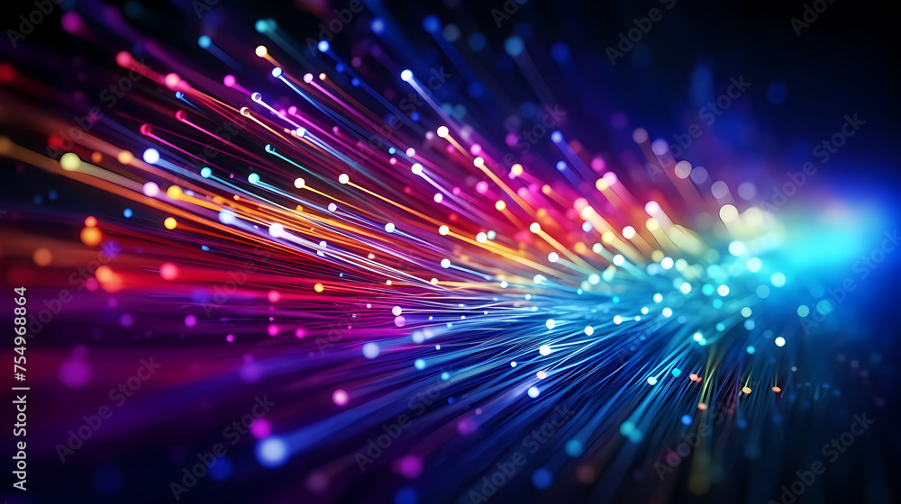 Obraz premium Abstract neon background glowing dynamic lines, fiber optics colorful