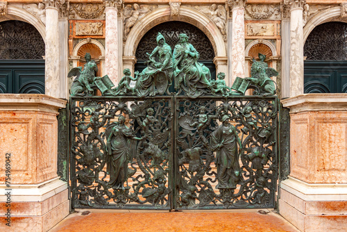 Bronze gate of Loggetta del Sansovino at Campanile tower on St. Mark's square, Venice, Italy photo