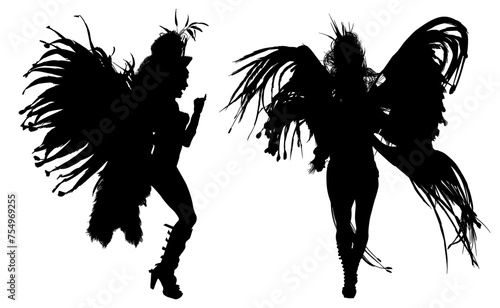 samba, baile, brasil, danza, carnaval, silueta, color, vector, pegatina, plumas, traje, ilustracion, angel, diablo	
