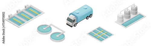 Isometric Water Purification Industrial System Technology Facility Vector Set