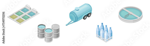 Isometric Water Purification Industrial System Technology Facility Vector Set