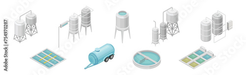 Isometric Water Purification Industrial System Technology Facility Vector Set