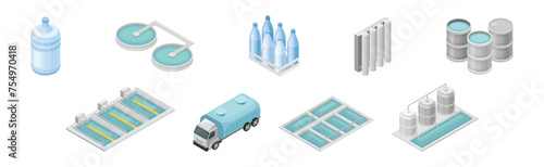 Isometric Water Purification Industrial System Technology Facility Vector Set