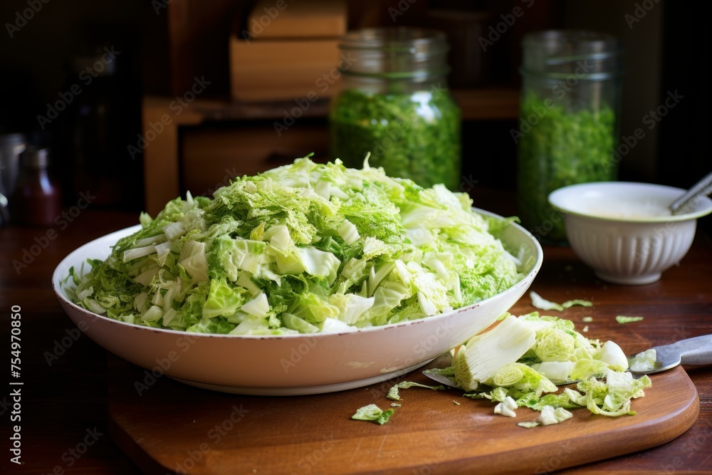 Glossy Pickling cabbage jar. Food kitchen. Generate Ai Glossy Pickling cabbage jar. Food kitchen. Generate Ai