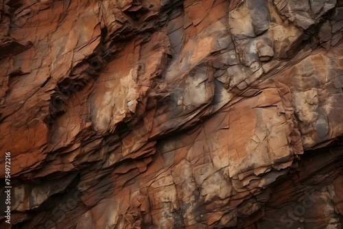 Dark red orange brown rock texture with cracks. Close-up. Rough mountain surface. Stone granite background for design. Nature. 