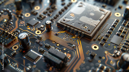 close up of a electronic circuit board, close up of a computer board, technical background