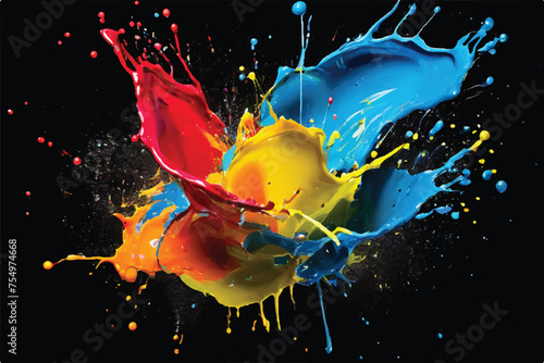 Background with splashes of color paint. vibrant splash of paint. Design element isolated on a black background. Paint splattering in many colors. vibrant splash of paint. Paint splashes background. 