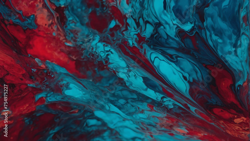 Lively azure and crimson color fusion in an abstract background.