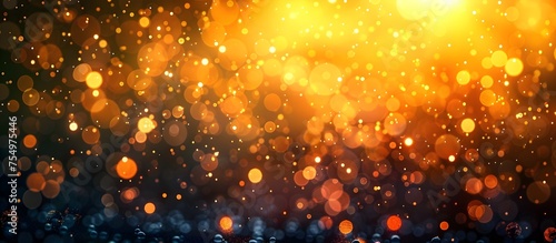 Enchanting Golden Bokeh Lights Background with Magical Glowing Raindrops and Warm Sunlight