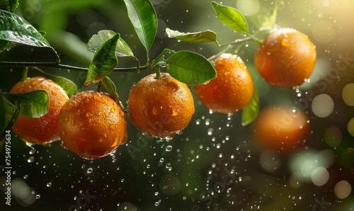 beautiful fresh ripe oranges hanging on a tree in garden