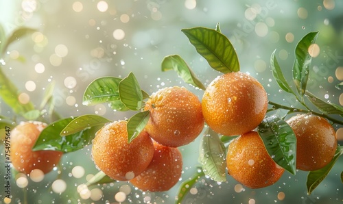 beautiful fresh ripe oranges hanging on a tree in garden