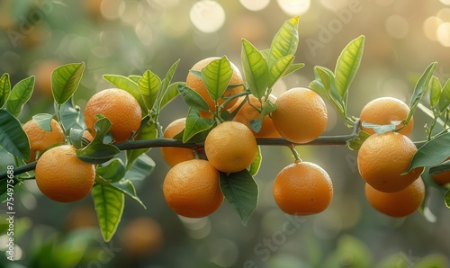 beautiful fresh ripe oranges hanging on a tree in garden