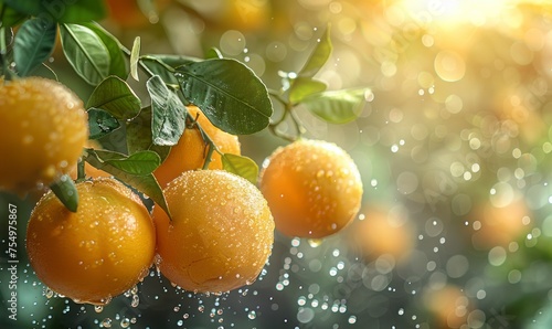 beautiful fresh ripe oranges hanging on a tree in garden