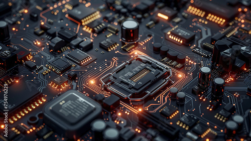close up of a electronic circuit board, close up of a computer board, technical background © Gegham