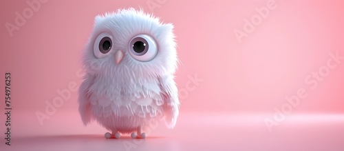 Adorable White Owl 3D Rendering with Pink Background - Cute Cartoon Character Design