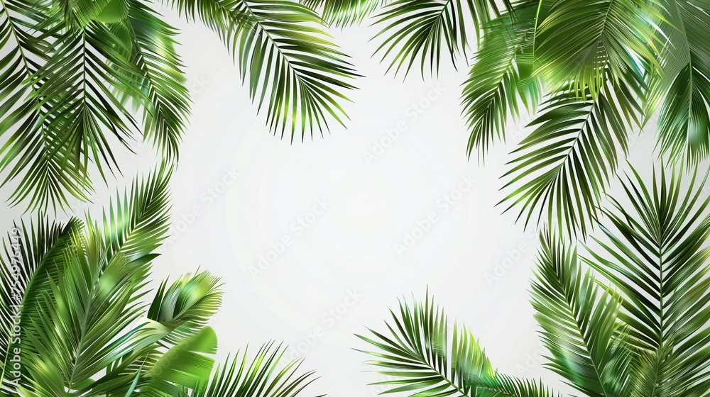 Isolated tropical leaves on transparent background. Modern illustration with coconut palm foliage for summer banner template.