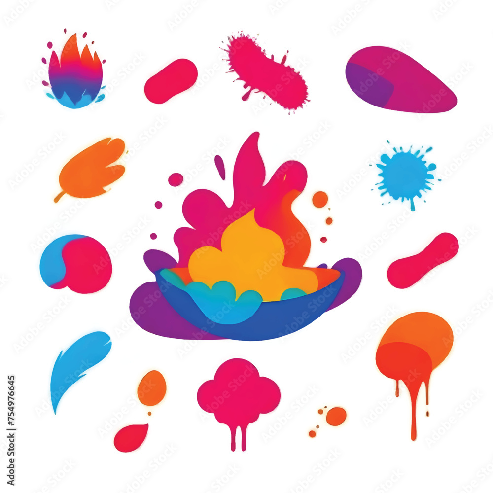 Obraz premium colorful paint splashes and holi elements on a white background
