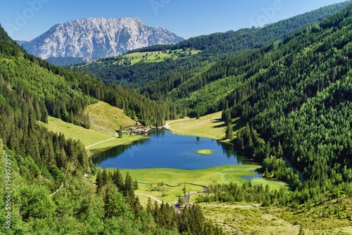 View of Steirischer Bodensee, Hauser Kaibling, Haus im Ennstal, Austria. 