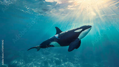 Majestic orca swimming gracefully in the clear