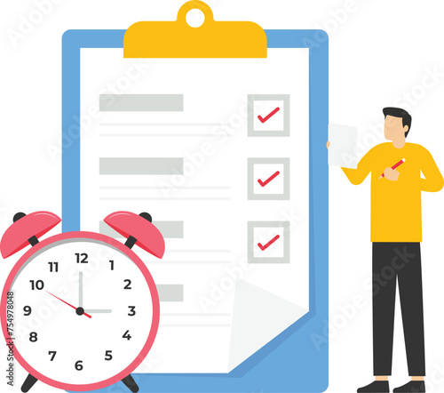 schedule planning concept. Characters plan work assignments, fill out checklists, make schedules using calendars. Business and organization concept. Vector illustration.