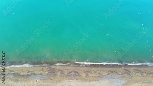 Aerial view of tropical sand beach with blue turquoise sea water